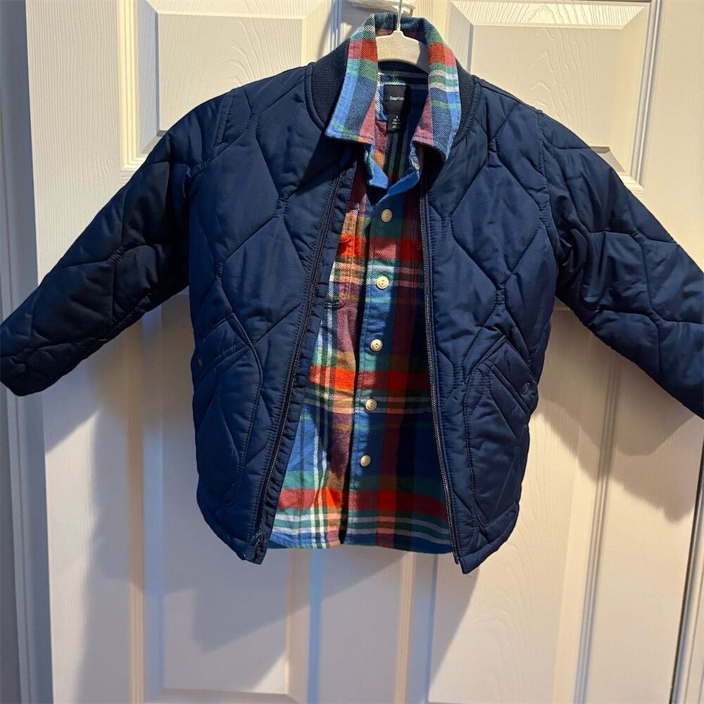 GAP Kids Quilted Barn Jacket Navy Size 6 and flannel button down shirt size 6-7